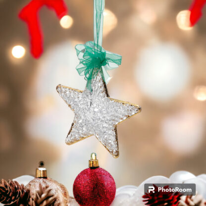 Christmas Star Ornaments Crochet Glass with Gold Lining Christmas Decor - Image 5