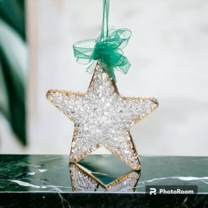 Christmas Star Ornaments Crochet Glass with Gold Lining Christmas Decor