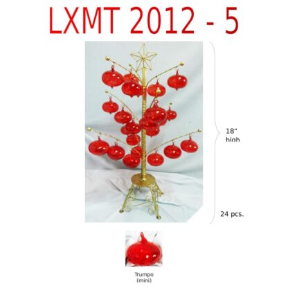 Tabletop Mini Christmas Tree with Mini Red Glass Trumpo Xmas Ornaments - Image 2