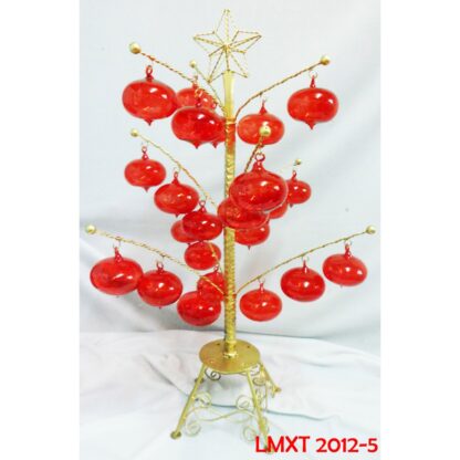 Tabletop Mini Christmas Tree with Mini Red Glass Trumpo Xmas Ornaments