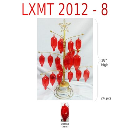 Tabletop Mini Christmas Tree w/ Mini Red Glass Oblong Xmas Ornaments - Image 2