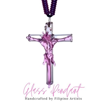 Pink Glass Crucifix Pendant Necklace