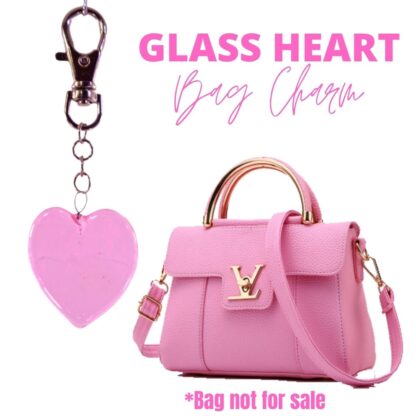 Pink Glass Heart Bag Charm Keychain Key Ring