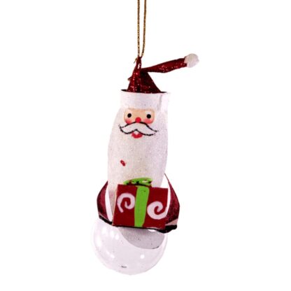 Set of 6pc Tins & Wire Santa Claus Gift with Glass Ball Christmas Ornaments for Xmas Tree Hanging - Image 2