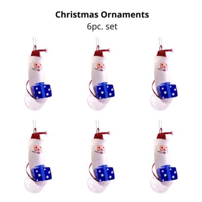 Set of 6pc Tins & Wire Santa Claus Gift with Glass Ball Christmas Ornaments for Xmas Tree Hanging