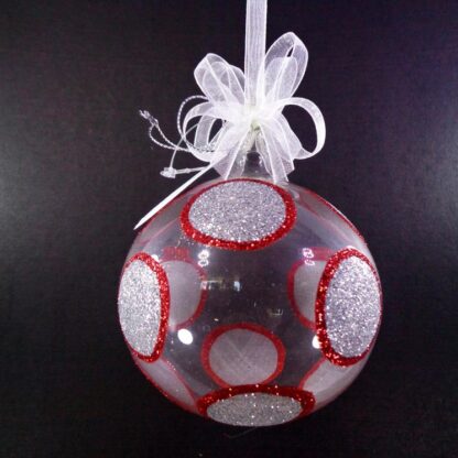 Glass Christmas Balls Ornaments Silver Red Polkadots Glitter for Xmas Tree Decor