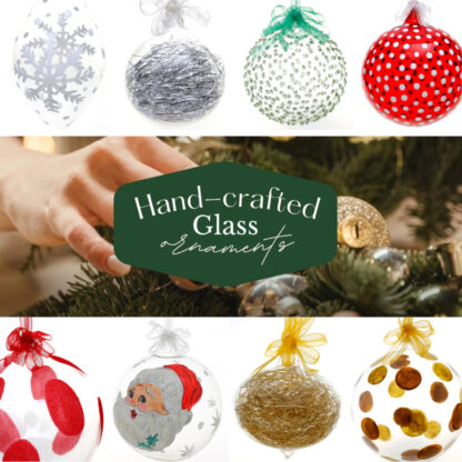 Glass Christmas Balls Ornaments Gold Glitter Swirl Design & Organza Ribbon for Xmas Tree - Image 4