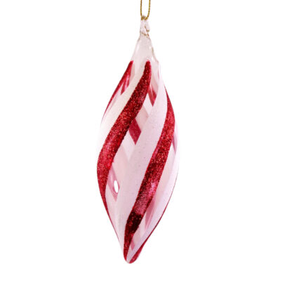 Glass Christmas Ornaments Oval Red Swirl Glitter 6pc Set for Xmas Tree Decor - Image 2